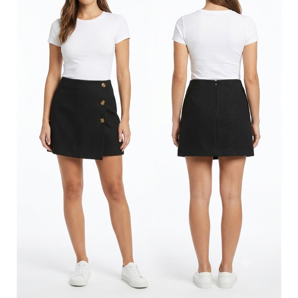 NWT GB Faux-Wrap Mini Skirt Junior XS Black Button-Front Lined Zip Back Outdoor